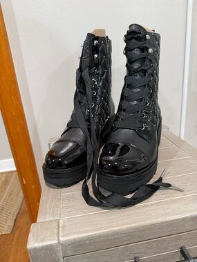 Michael Kors Black Quilted Lace-Up Combat Boots